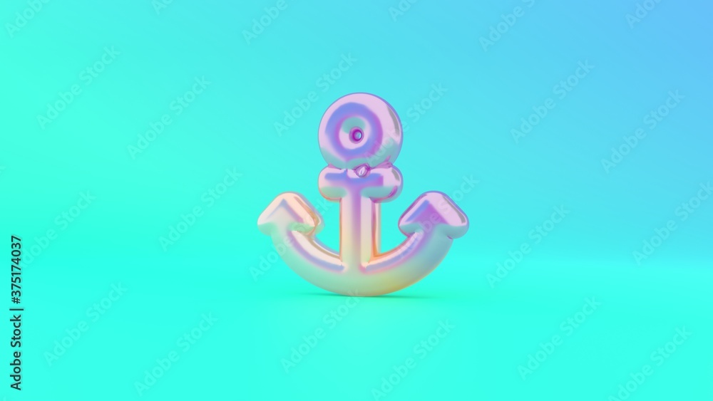 Poster 3d rendering colorful vibrant symbol of anchor on colored background