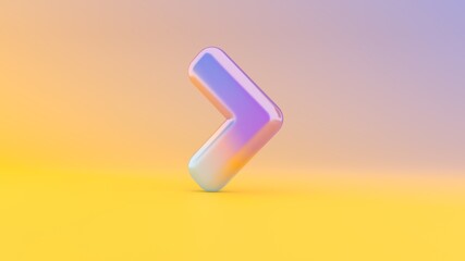 3d rendering colorful vibrant symbol of angle right on colored background