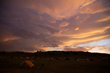 Camping at sunset