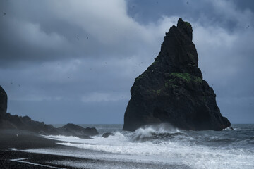 Reynisfjara Black Sand Beach landscape in South Iceland near Vik village