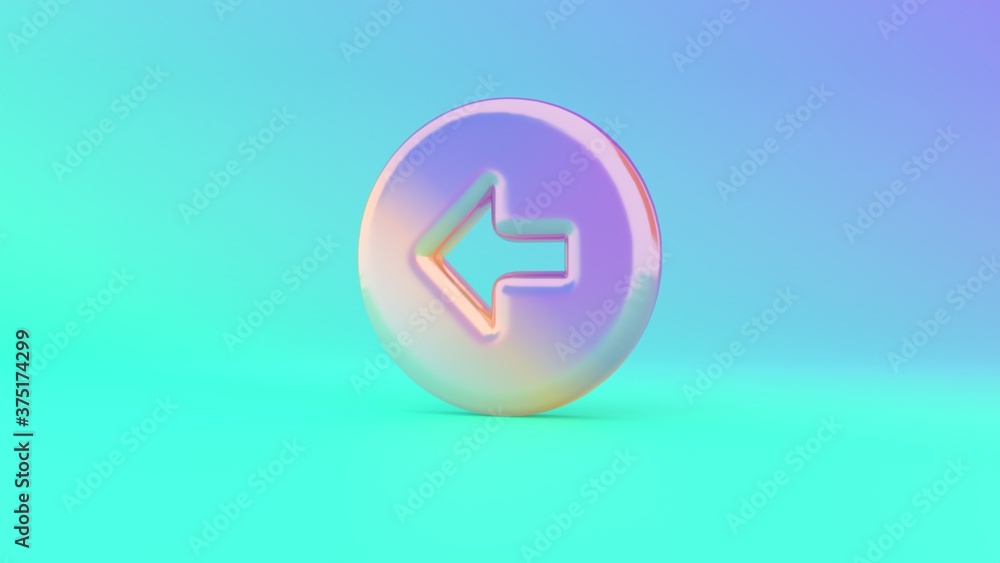 Poster 3d rendering colorful vibrant symbol of left arrow in circle on colored background