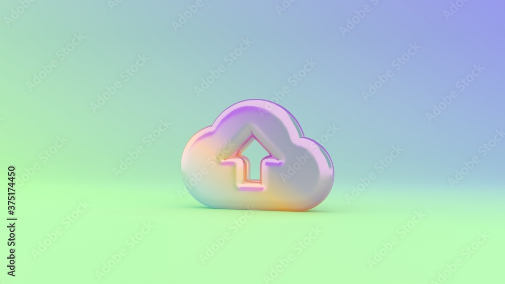 Poster 3d rendering colorful vibrant symbol of cloud upload on colored background