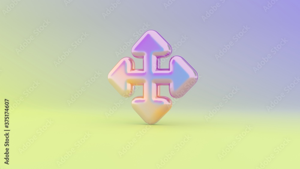 Poster 3d rendering colorful vibrant symbol of four direction arrows on colored background