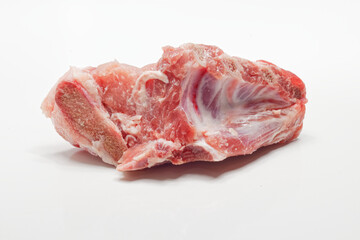 Piece of fresh minced meat on white.Serie of images.
