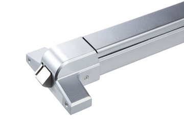 close up emergency fire exit door lock on white background