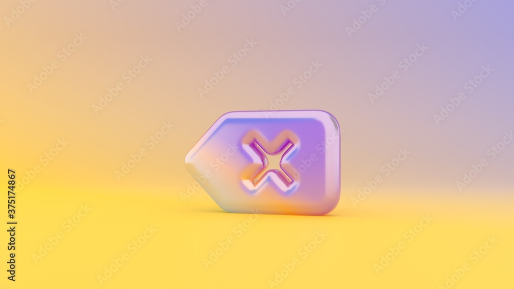 Poster 3d rendering colorful vibrant symbol of backspace on colored background