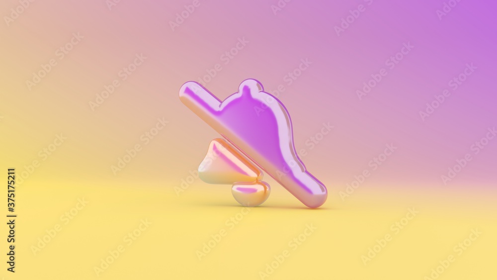 Poster 3d rendering colorful vibrant symbol of bell slash on colored background