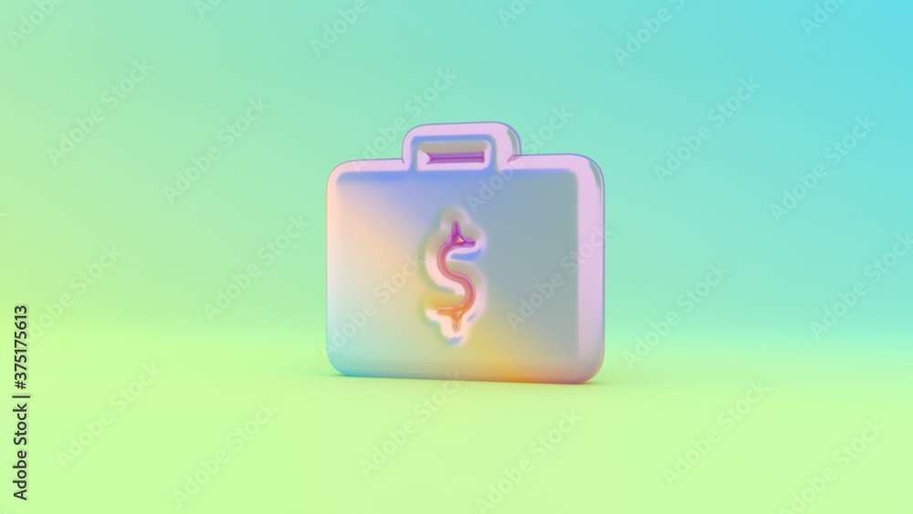 Poster 3d rendering colorful vibrant symbol of briefcase with money on colored background