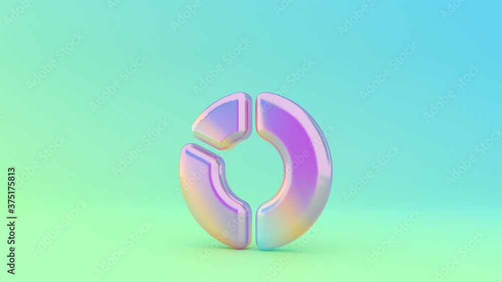 Poster 3d rendering colorful vibrant symbol of pie chart on colored background