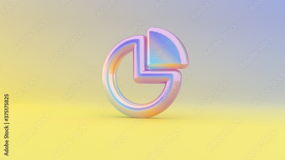 Poster 3d rendering colorful vibrant symbol of pie chart on colored background