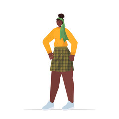 young woman in casual trendy clothes african american male cartoon character standing pose full length vector illustration