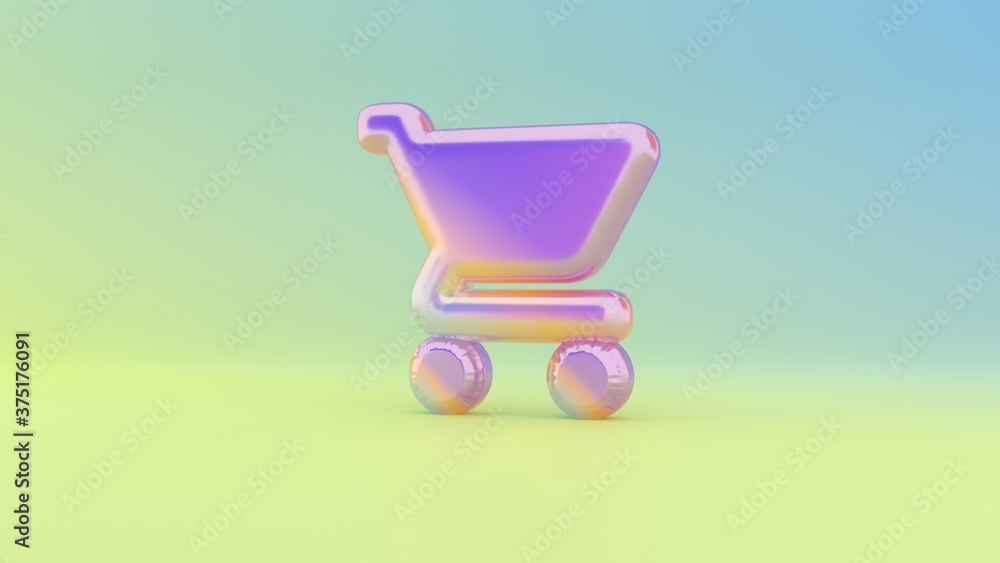 Poster 3d rendering colorful vibrant symbol of cart on colored background