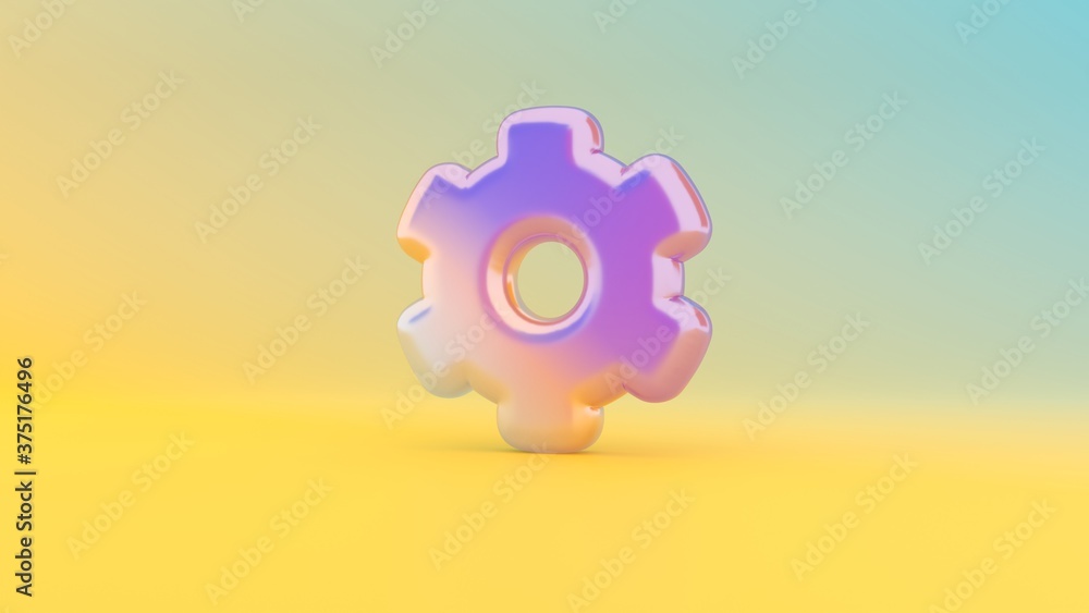 Poster 3d rendering colorful vibrant symbol of cogwheel on colored background