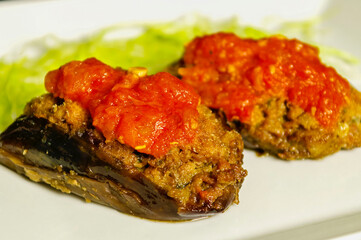 Berenjenas rellenas.Cocina mediterranea. Mallorca. Baleares.España.