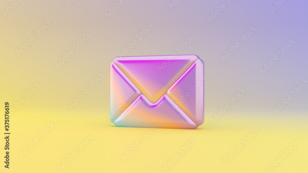 Poster 3d rendering colorful vibrant symbol of paper close envelope on colored background