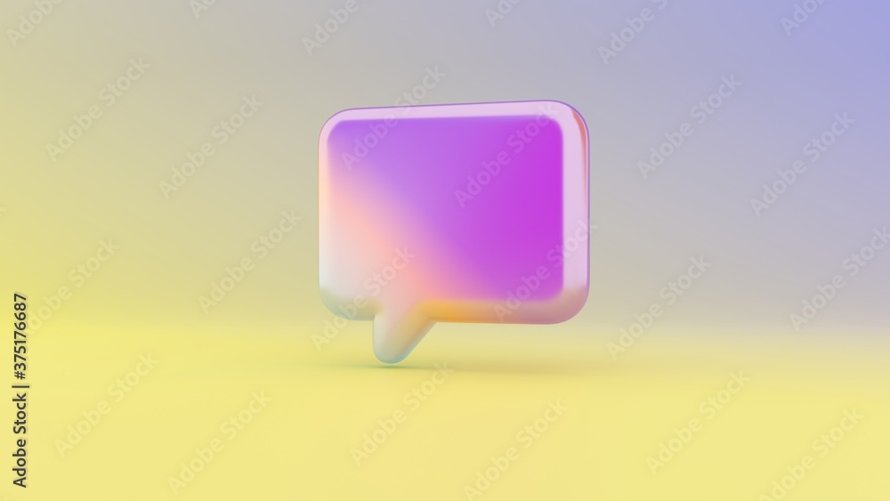 Poster 3d rendering colorful vibrant symbol of rounded chat bubble on colored background