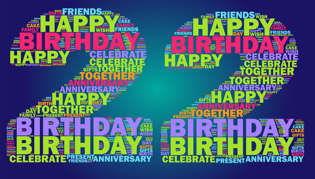 Happy 22nd birthday word cloud colorful concept