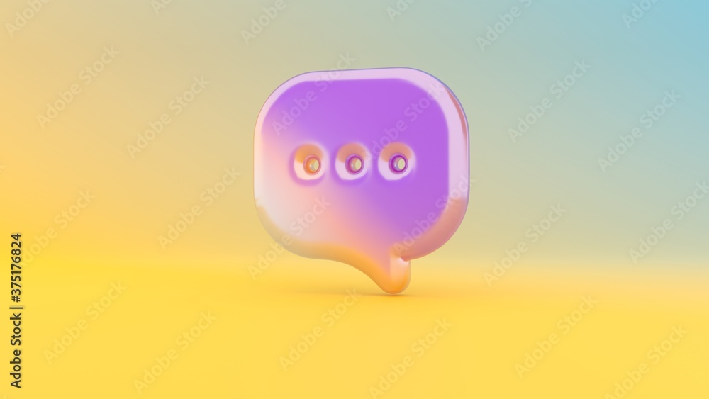 Poster 3d rendering colorful vibrant symbol of rounded chat bubble on colored background