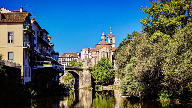 Saint Gon&ccedil;alo bridge and the church, Amarante, Portugal.