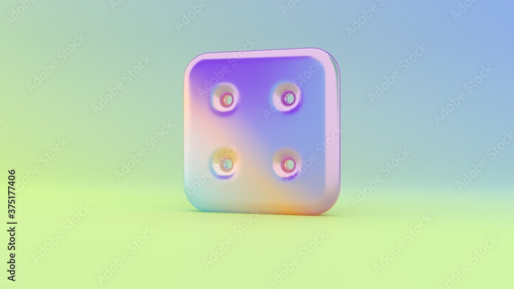 Poster 3d rendering colorful vibrant symbol of dice four on colored background