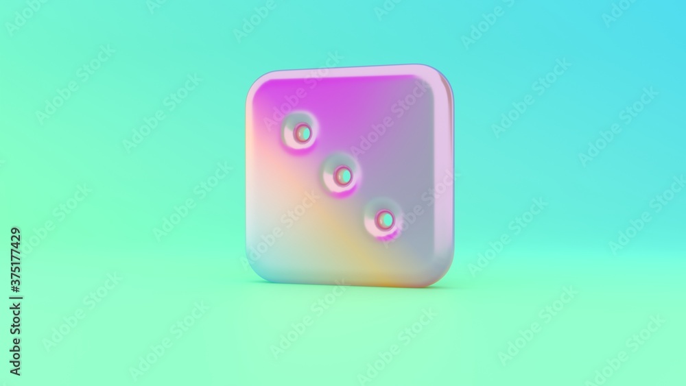 Poster 3d rendering colorful vibrant symbol of dice three on colored background