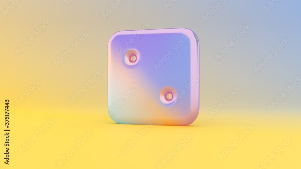 Poster 3d rendering colorful vibrant symbol of dice two on colored background