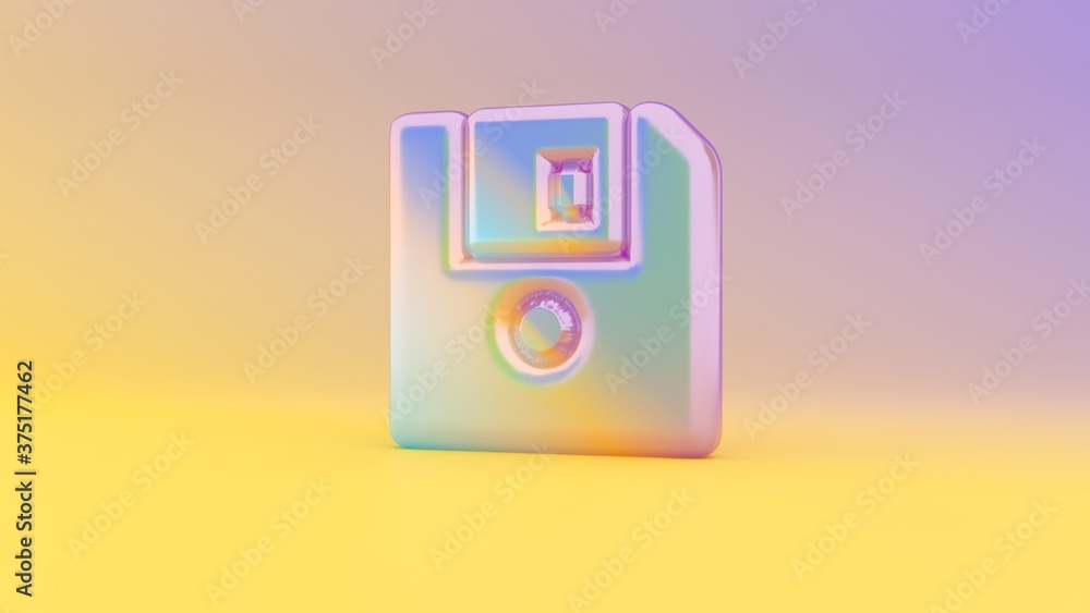 Poster 3d rendering colorful vibrant symbol of diskette on colored background
