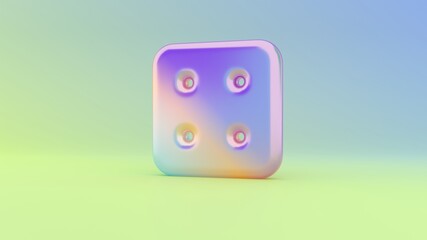 3d rendering colorful vibrant symbol of dice four on colored background
