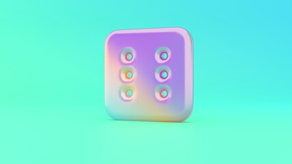 3d rendering colorful vibrant symbol of dice six on colored background
