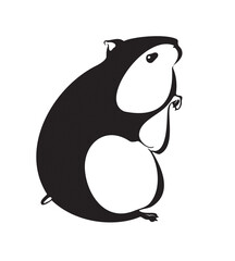 Hamster on white background. Black and white vector illustration. Stylization. 