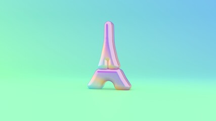 3d rendering colorful vibrant symbol of Eiffel tower on colored background