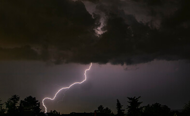 powerful lightning strikes over night sky 