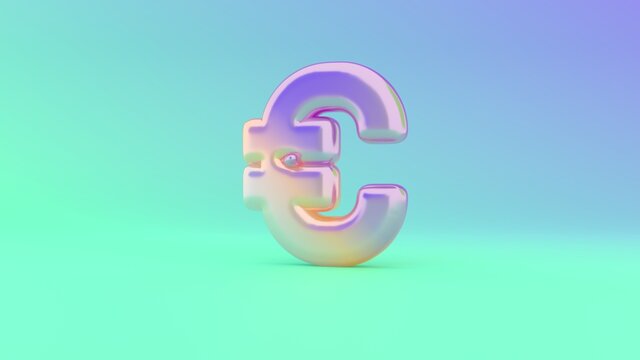 3d rendering colorful vibrant symbol of euro on colored background