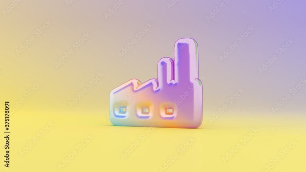 Poster 3d rendering colorful vibrant symbol of factory on colored background