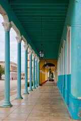 Colonial houses, Columns, Remedios, Santa Clara Province, Cuba, Central America