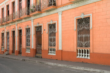 Colorful facade of colonial houses, Camaguey, Cuba, Unesco World Heritage Site.