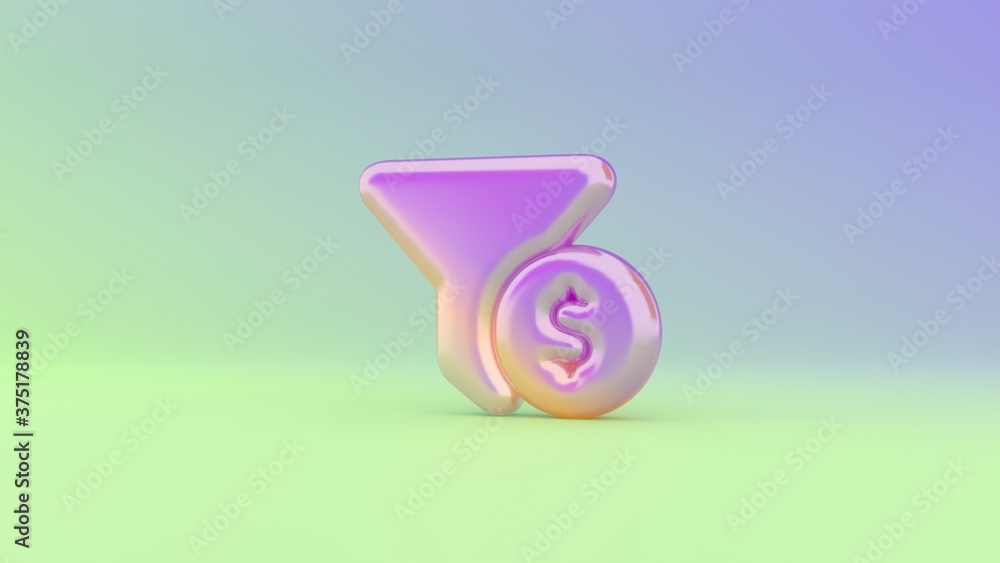 Poster 3d rendering colorful vibrant symbol of funnel dollar on colored background