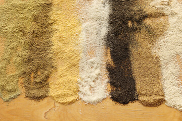 handfuls with different types of flour