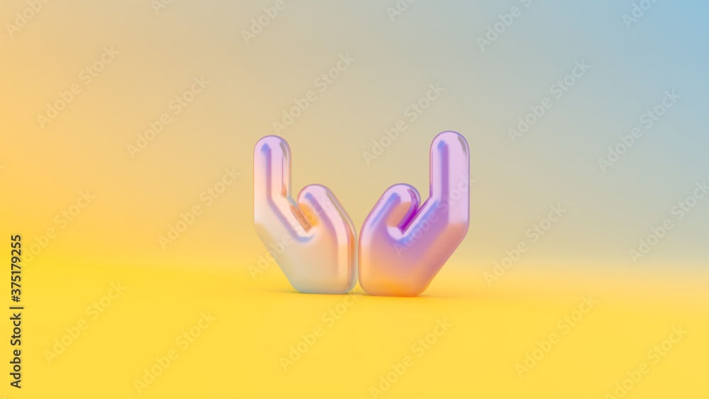 Poster 3d rendering colorful vibrant symbol of hands on colored background