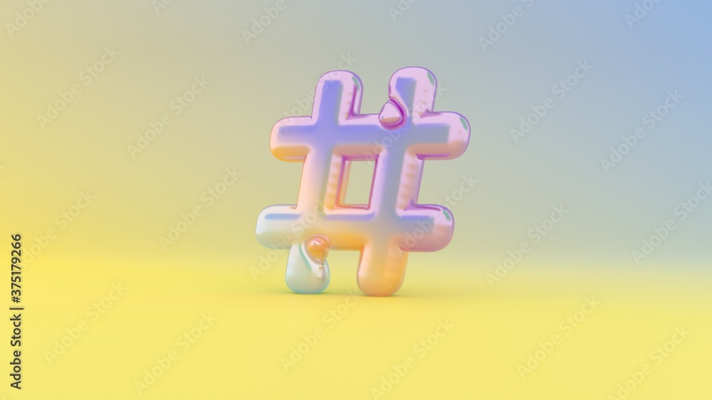 Poster 3d rendering colorful vibrant symbol of hashtag on colored background