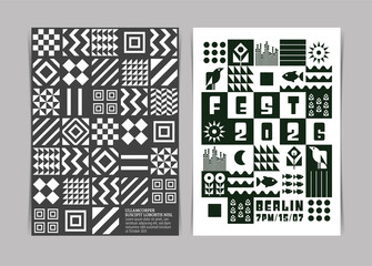 Fototapeta premium Mid Century Geometric Monochrome Event Posters Template. Vector illustration.