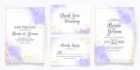wedding invitation card template set with watercolor decoration