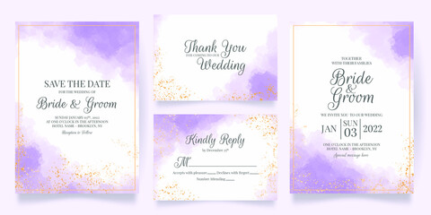 Naklejka na ściany i meble wedding invitation card template set with watercolor decoration