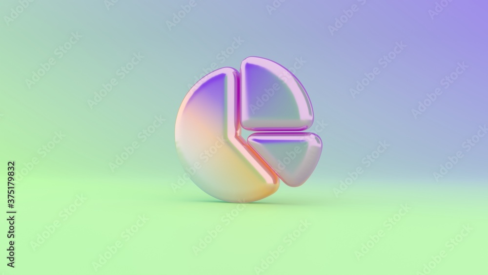 Poster 3d rendering colorful vibrant symbol of chart pie on colored background