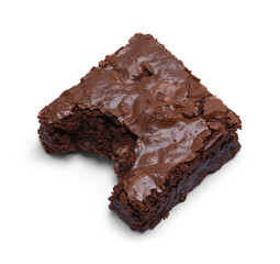 Brownie With Missing Bite Isolated on White.