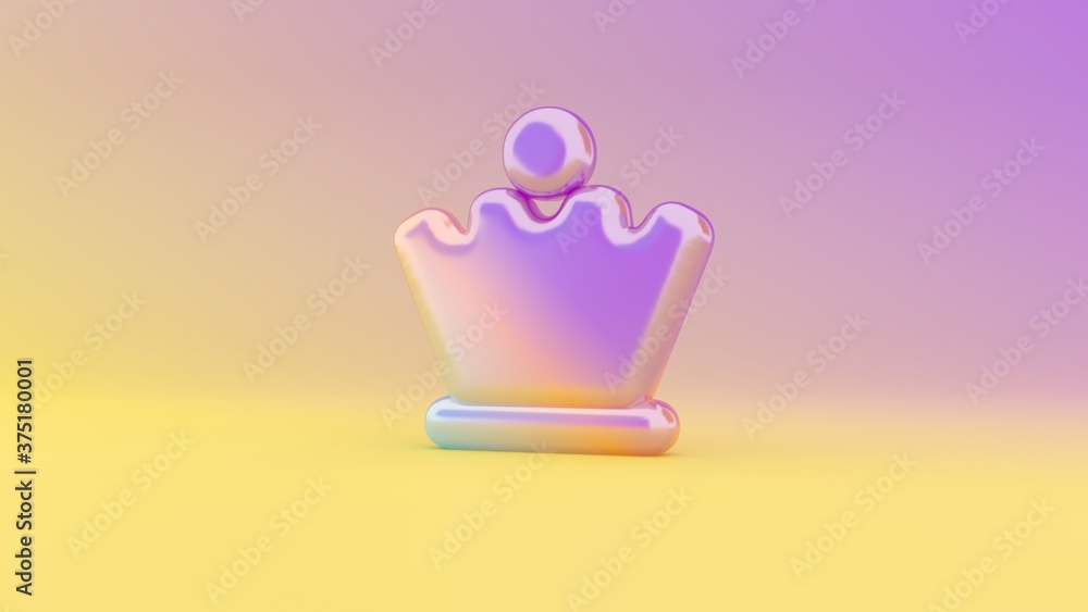 Poster 3d rendering colorful vibrant symbol of chess queen on colored background
