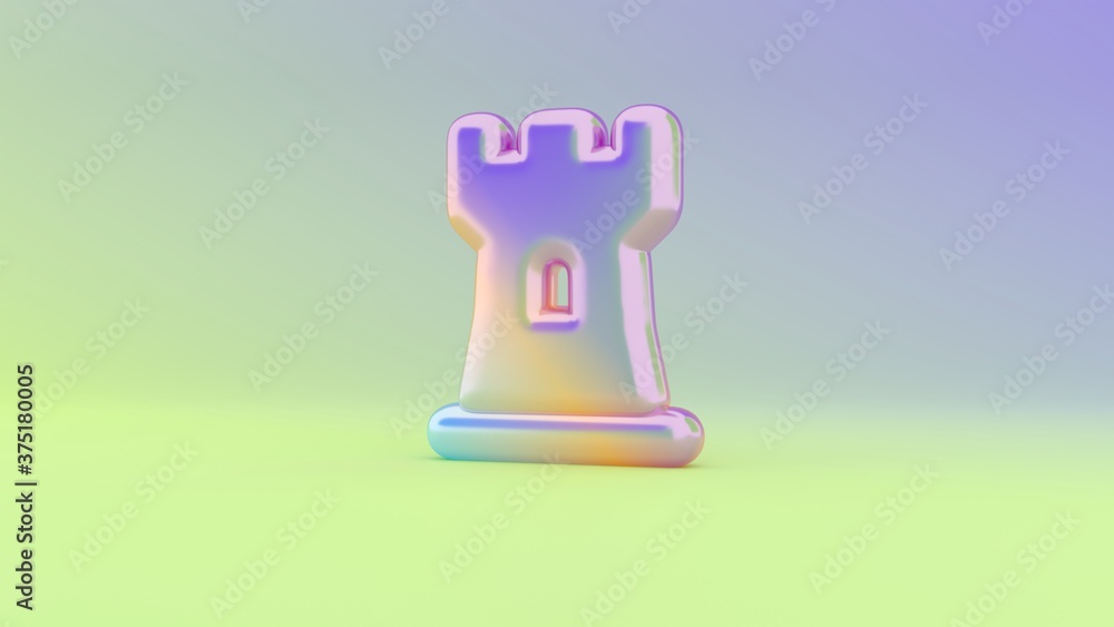 Poster 3d rendering colorful vibrant symbol of chess rook on colored background