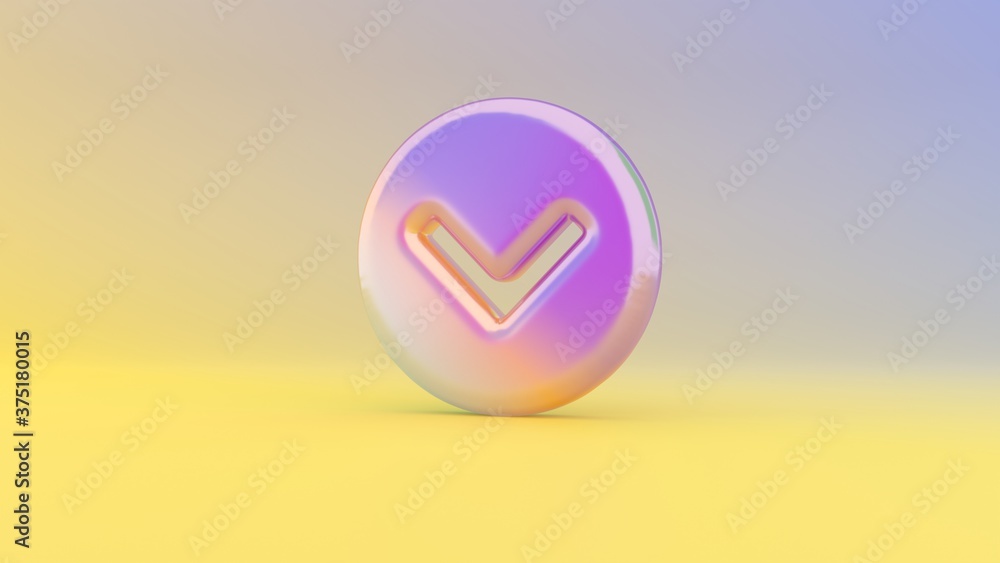 Poster 3d rendering colorful vibrant symbol of chevron circle down on colored background