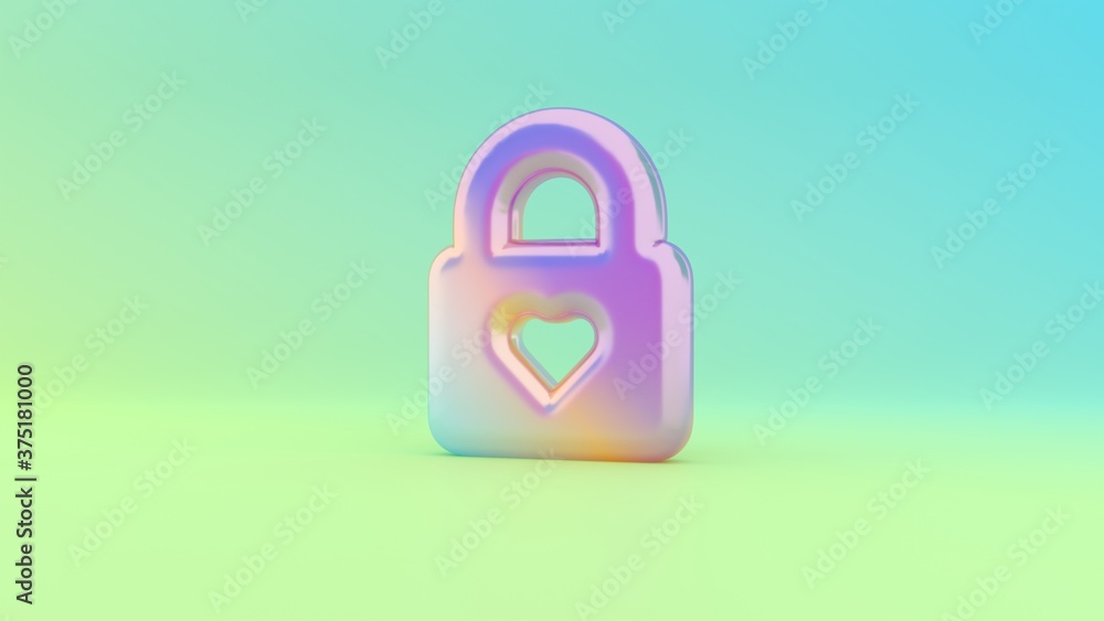 Poster 3d rendering colorful vibrant symbol of lock on colored background