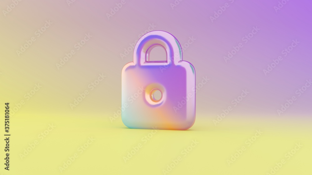Poster 3d rendering colorful vibrant symbol of locked padlock on colored background